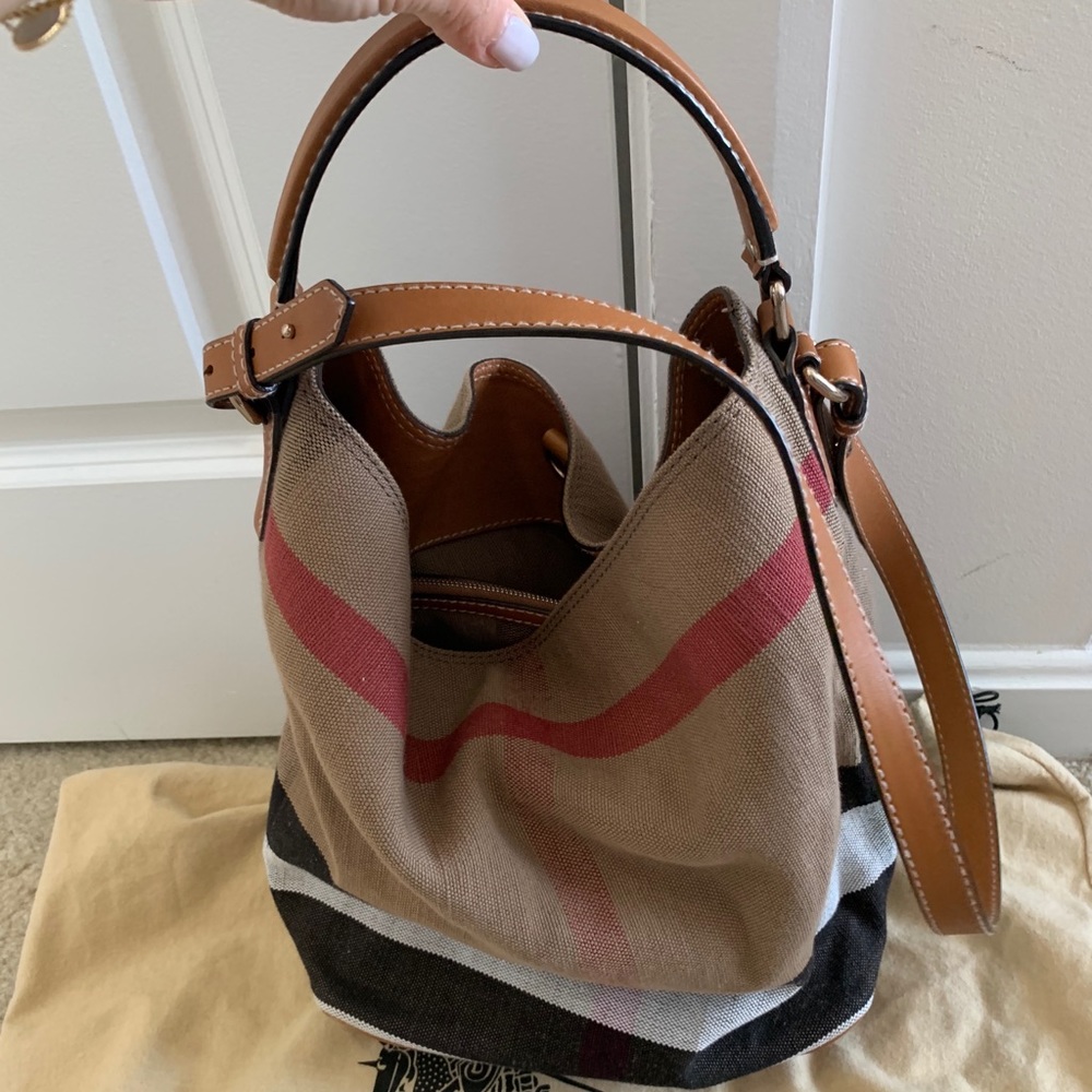 Burberry Canvas Mega Check Medium Hobo Bag